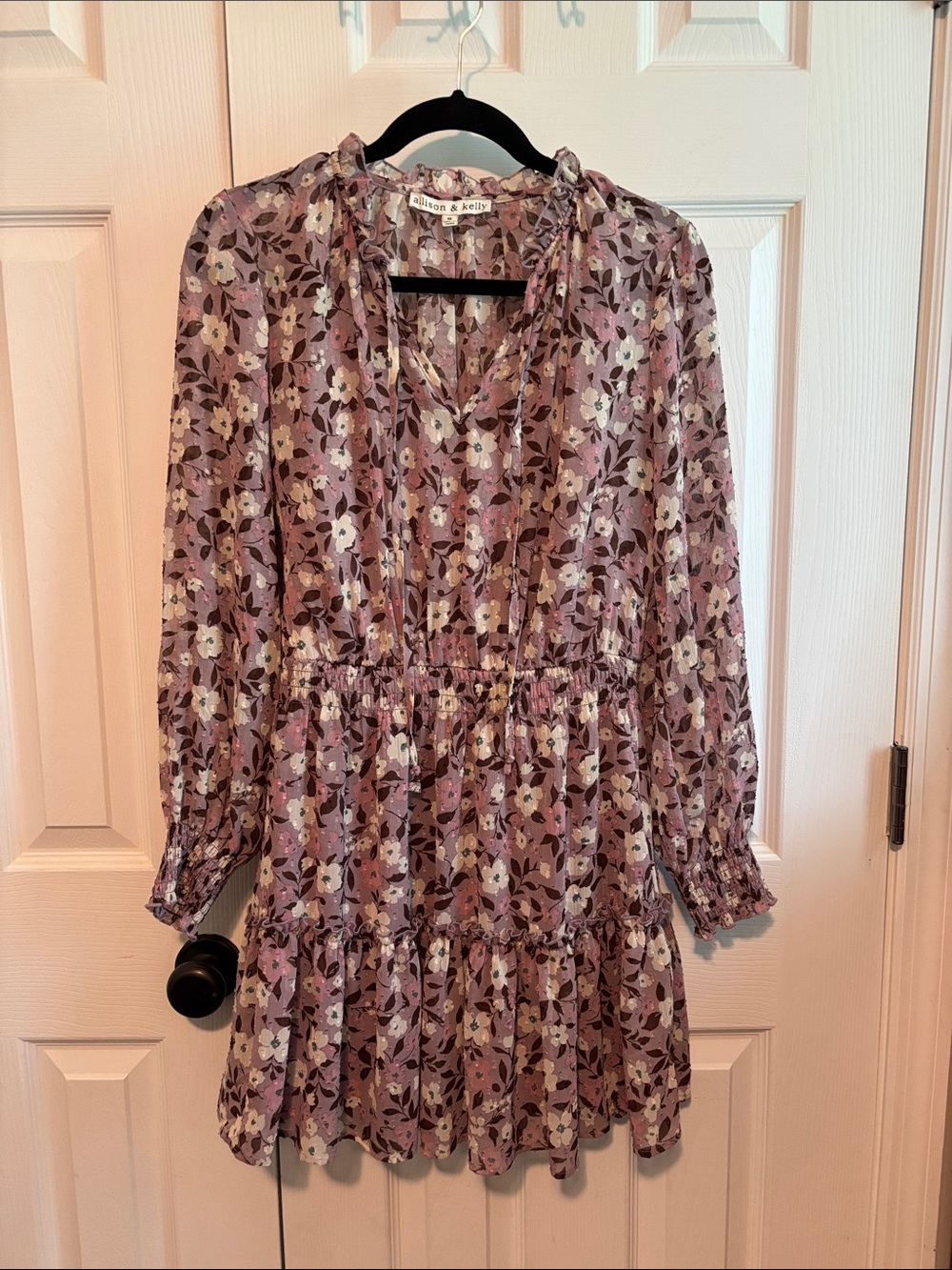 Allison & Kelly Lavender Floral Tiered Long-Sleeve Dress